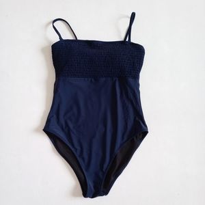 J. Crew navy blue smocked botice one piece swimsuit